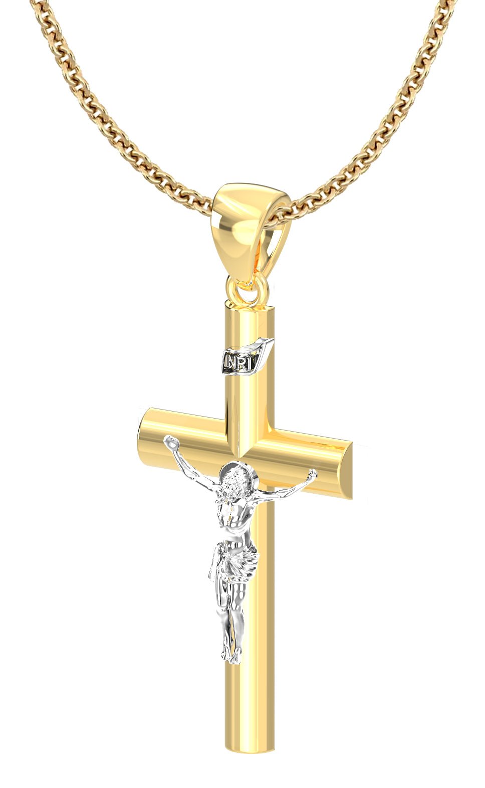 14K Italian White Gold Cross Pendant and Chain